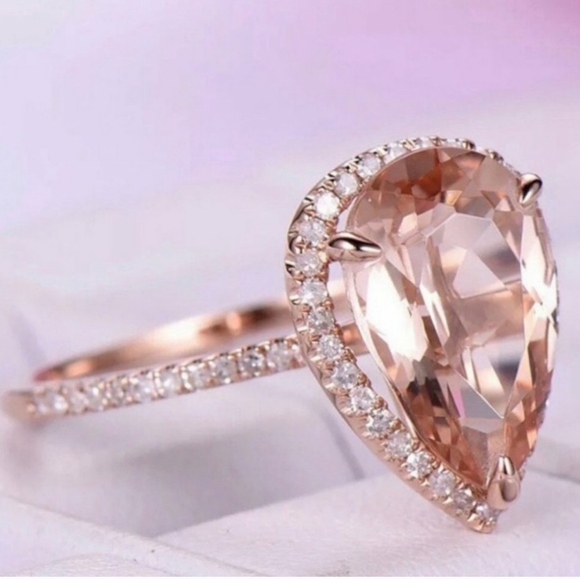 6ct Morganite Halo 14k Rose Gold Ring - Picture 3 of 7